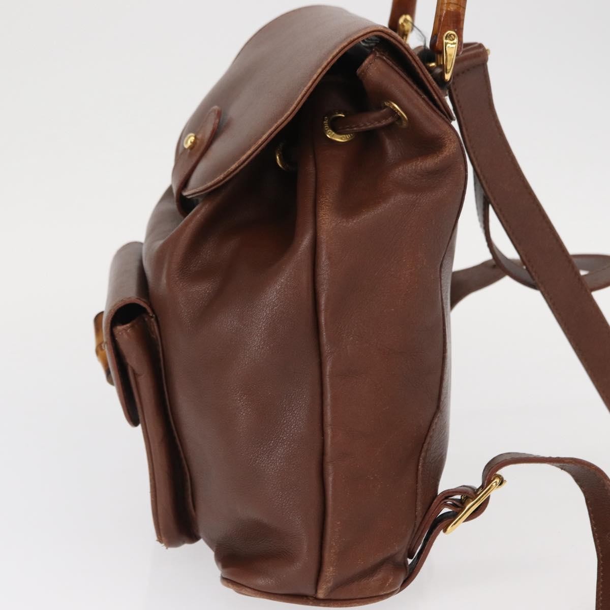 Gucci Vintage Bamboo Leather Brown Leather Backpack Bag (Pre-Owned)