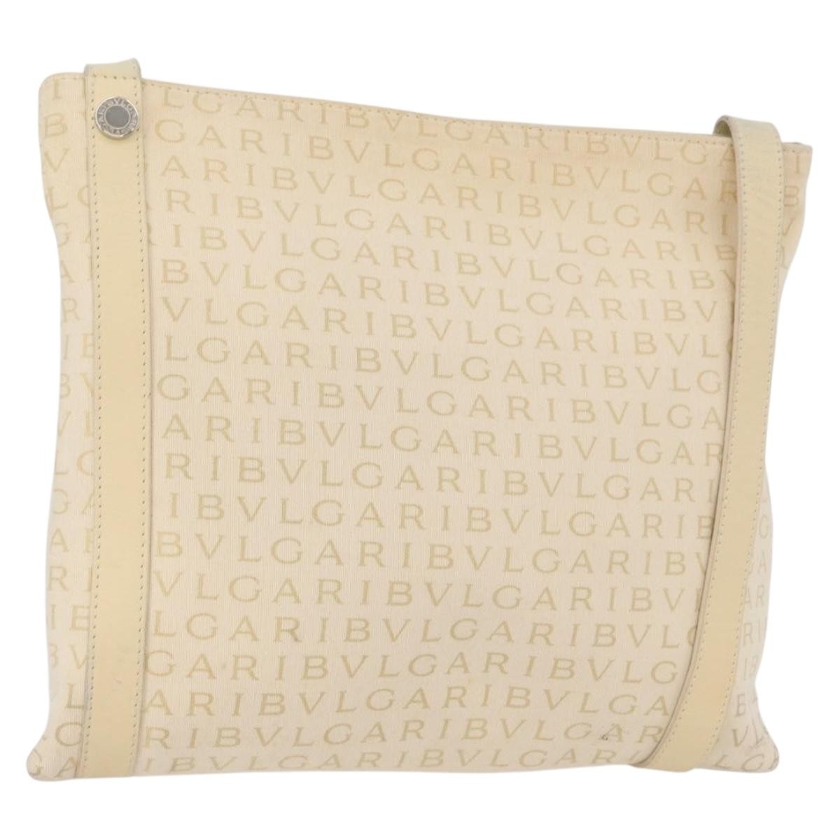 Bvlgari Logomania Canvas With Leather Beige Canvas Shoulder Bag Bag (Pre-Owned)