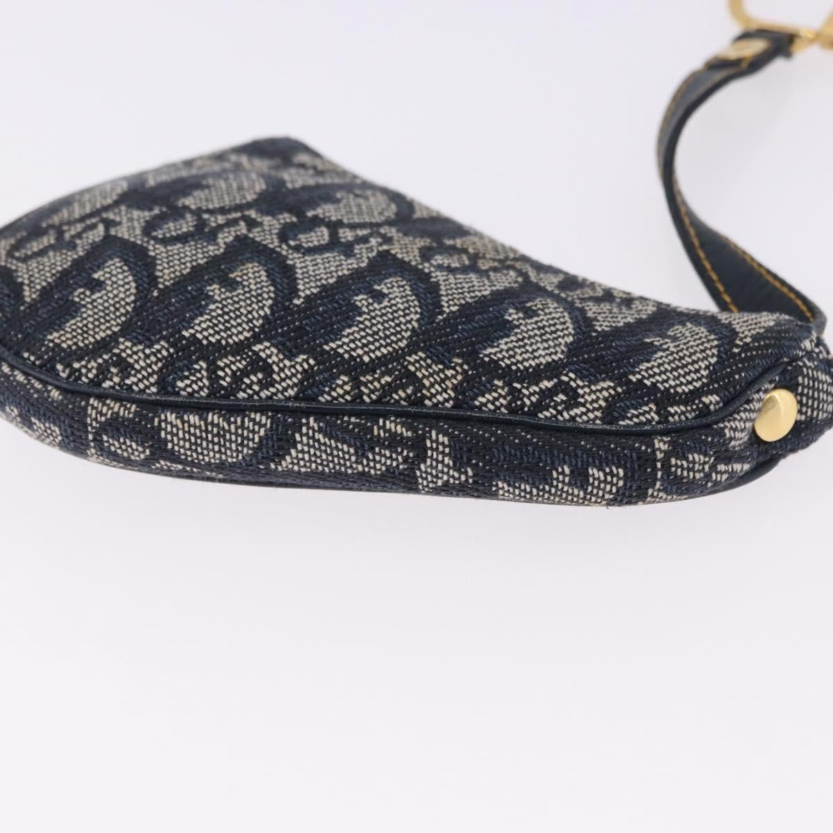 Christian Dior Vintage Saddle Zip Coin Purse Diorissimo Canvas Navy Canvas Clutche & Pouche Bag (Pre-Owned)