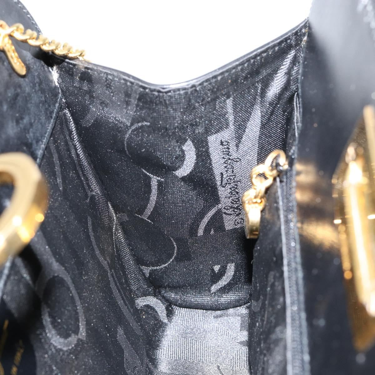Salvatore Ferragamo Vintage Gancini Chain Leather Black Leather Shoulder Bag Bag (Pre-Owned)