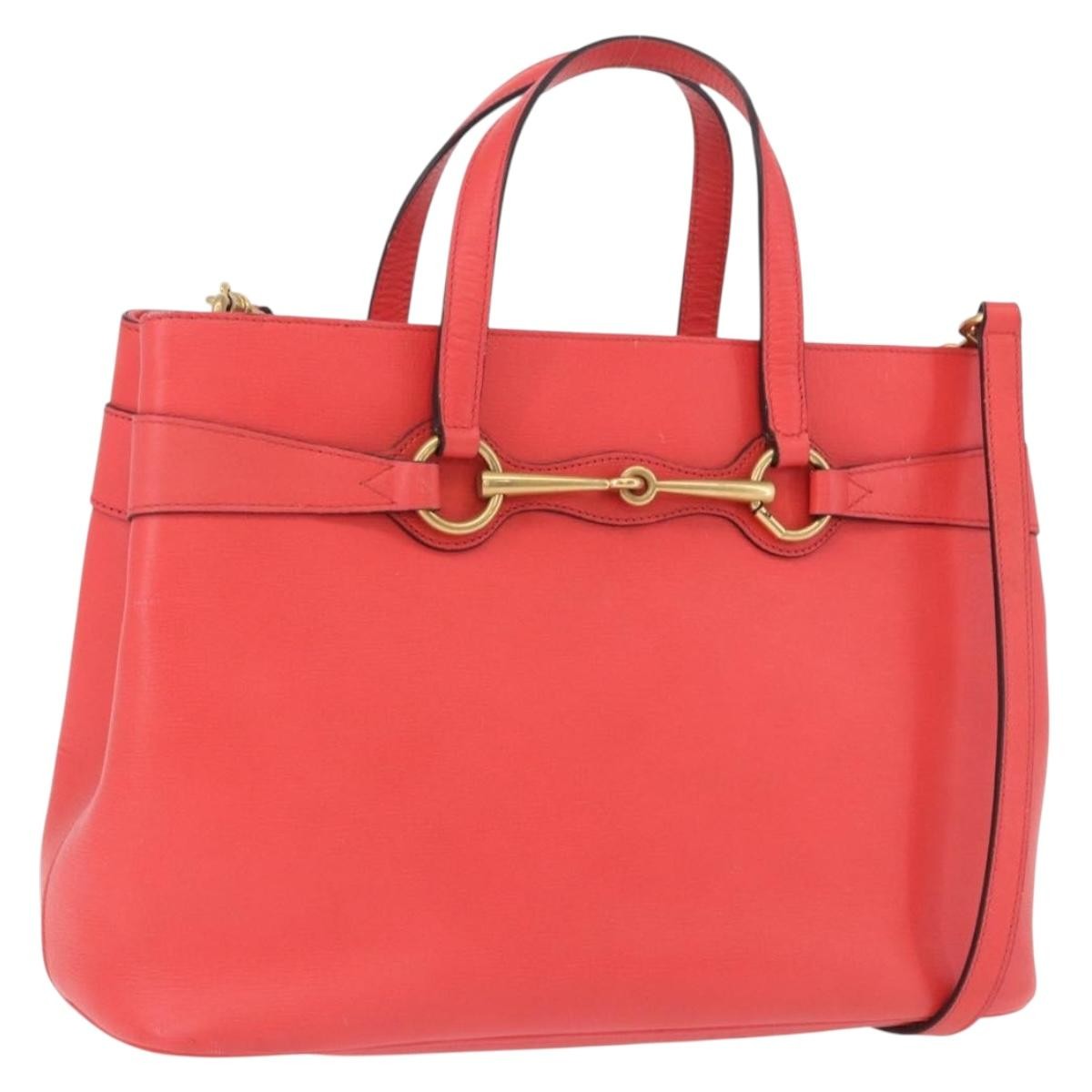 Gucci Bright Bit Convertible Leather Red Leather Tote Bag Bag (Pre-Owned)