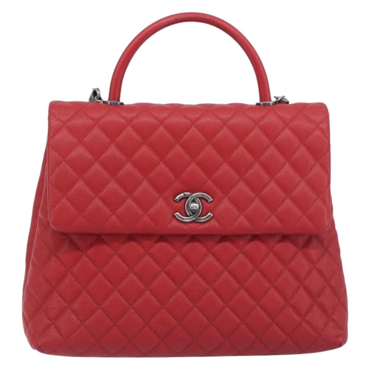Chanel Coco Top Handle Caviar Red Calfskin Handbag (Pre-Owned)