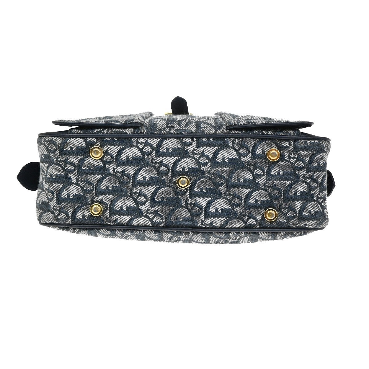 Christian Dior Vintage Saddle Bowler Diorissimo Canvas Navy Canvas Handbag (Pre-Owned)