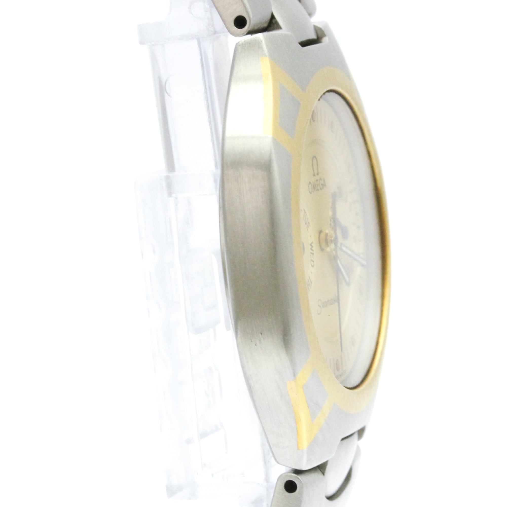 Omega Seamaster Polaris Day-Date Quartz Stainless Steel With Plated Metal Watch (Pre-Owned)