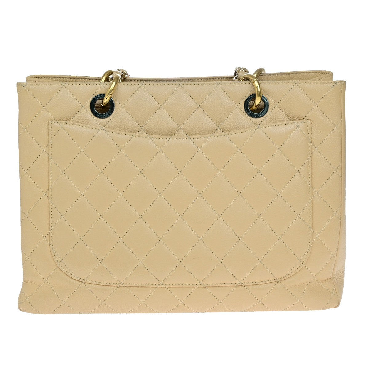 Chanel Grand Shopping Quilted Caviar Beige Leather Tote Bag Bag (Pre-Owned)