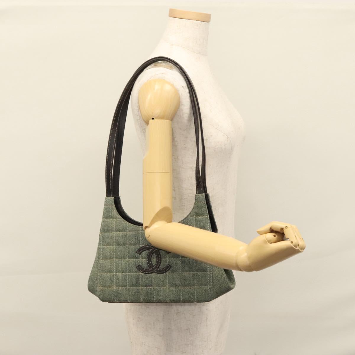 Chanel Chocolate Bar Blue Canvas Shoulder Bag (Pre-Owned)
