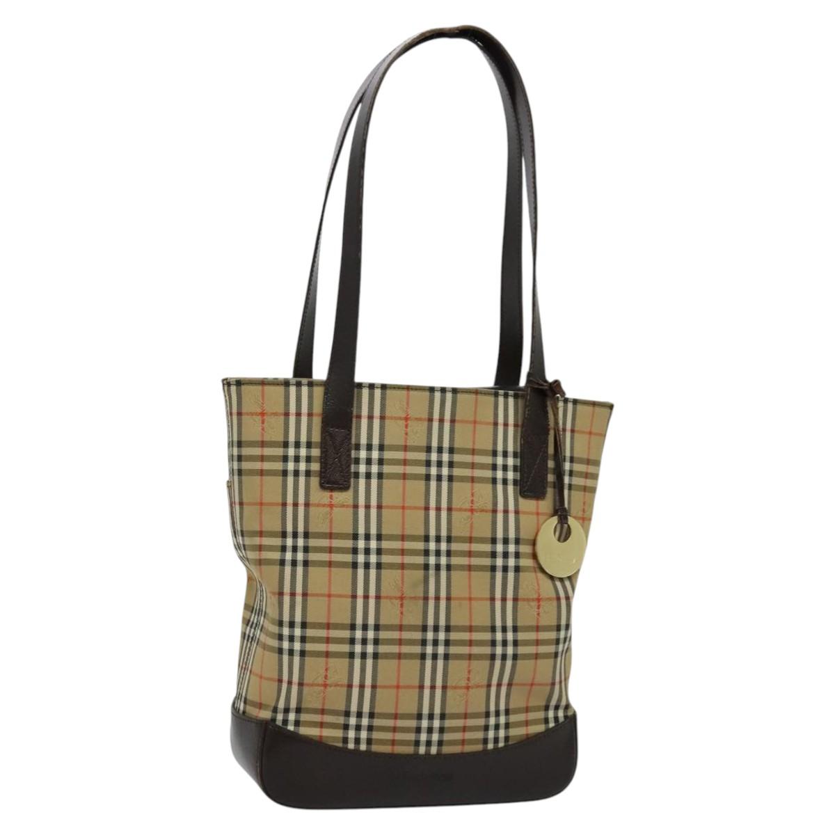 Burberry Nova Check Beige Canvas Shoulder Bag (Pre-Owned)