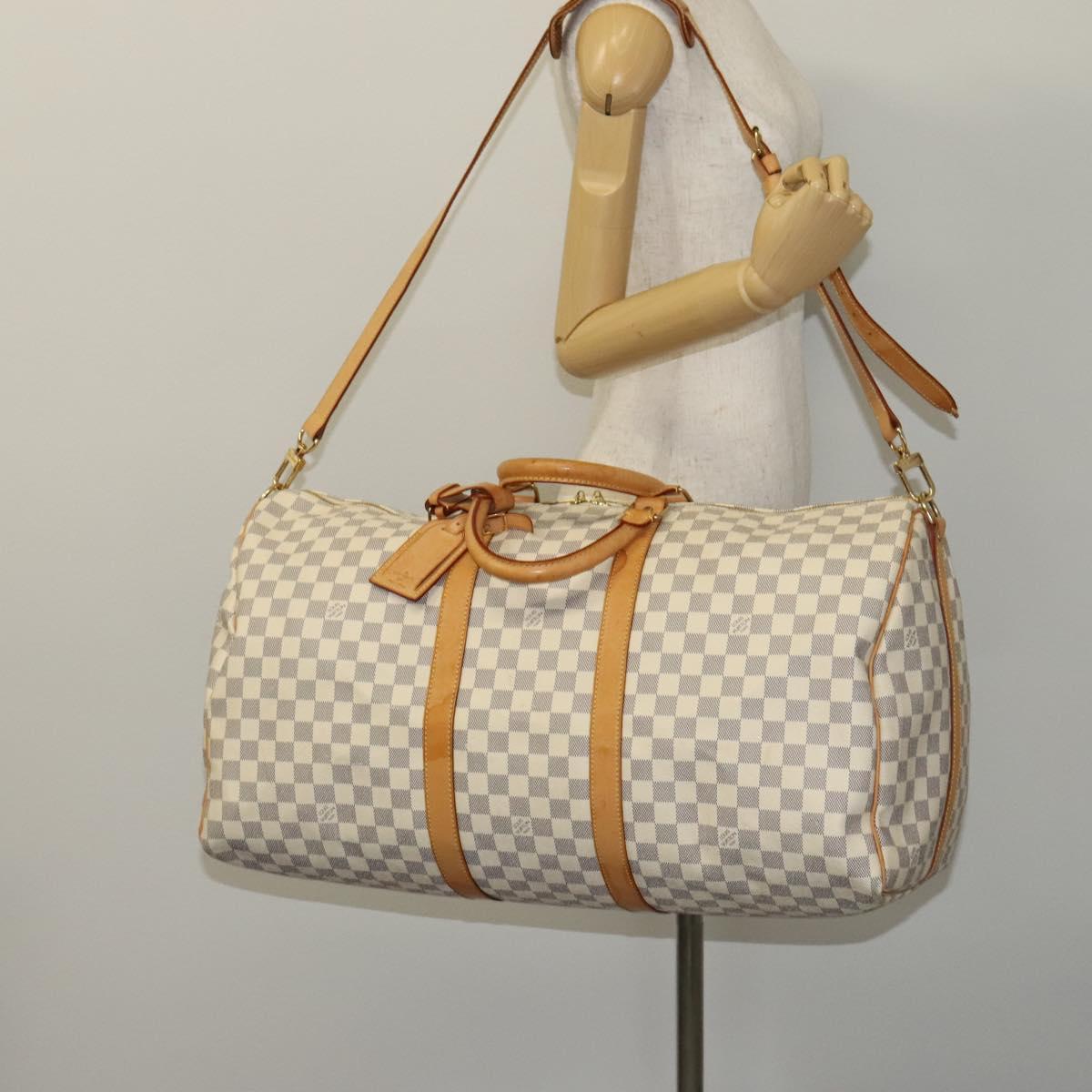 Louis Vuitton Keepall Bandouliere 55 White Canvas Travel Bag (Pre-Owned)