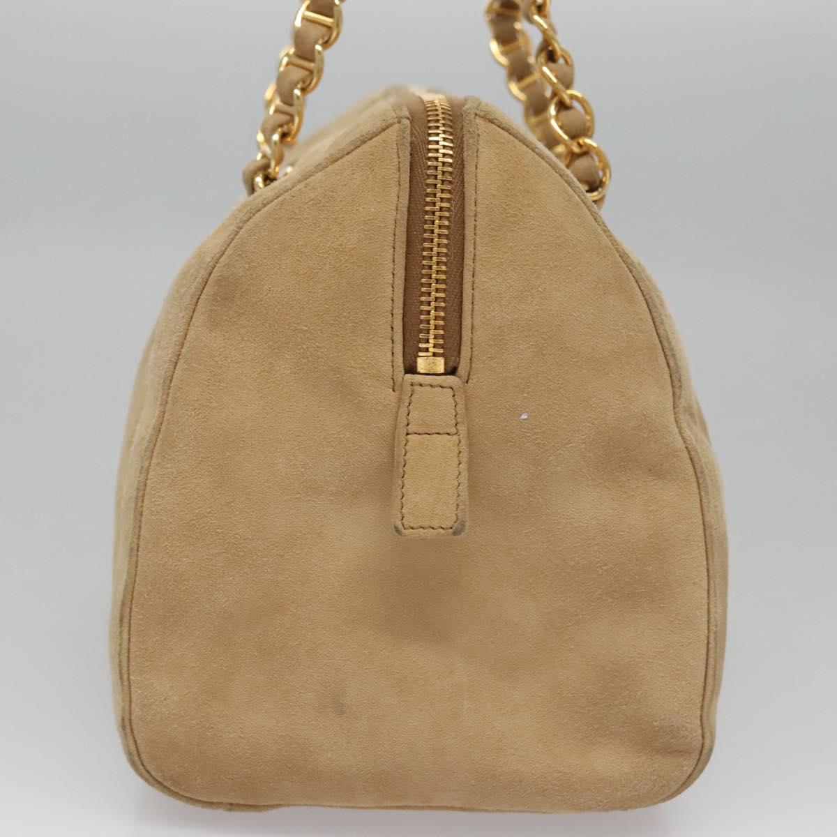 Prada Triangle Logo Beige Suede Handbag (Pre-Owned)