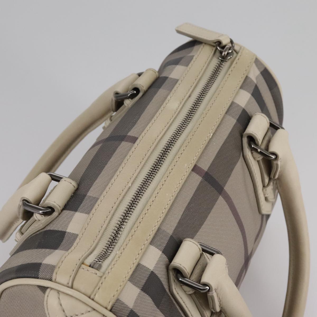 Burberry Smoke Check Grey Canvas Handbag (Pre-Owned)