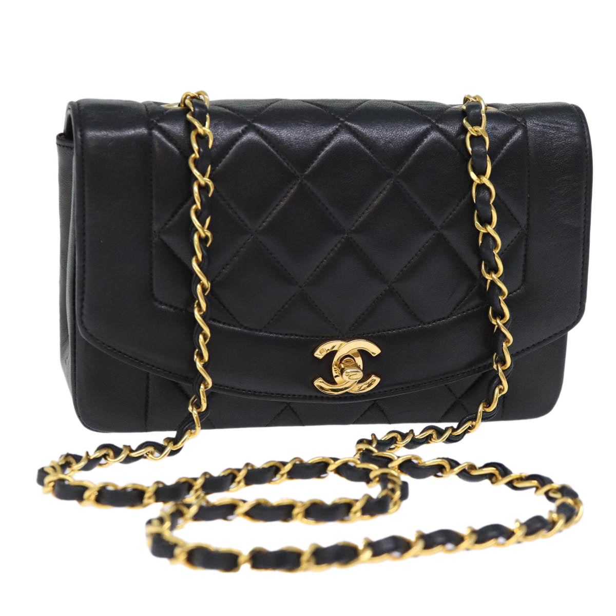 Chanel Diana Black Leather Shoulder Bag (Pre-Owned)