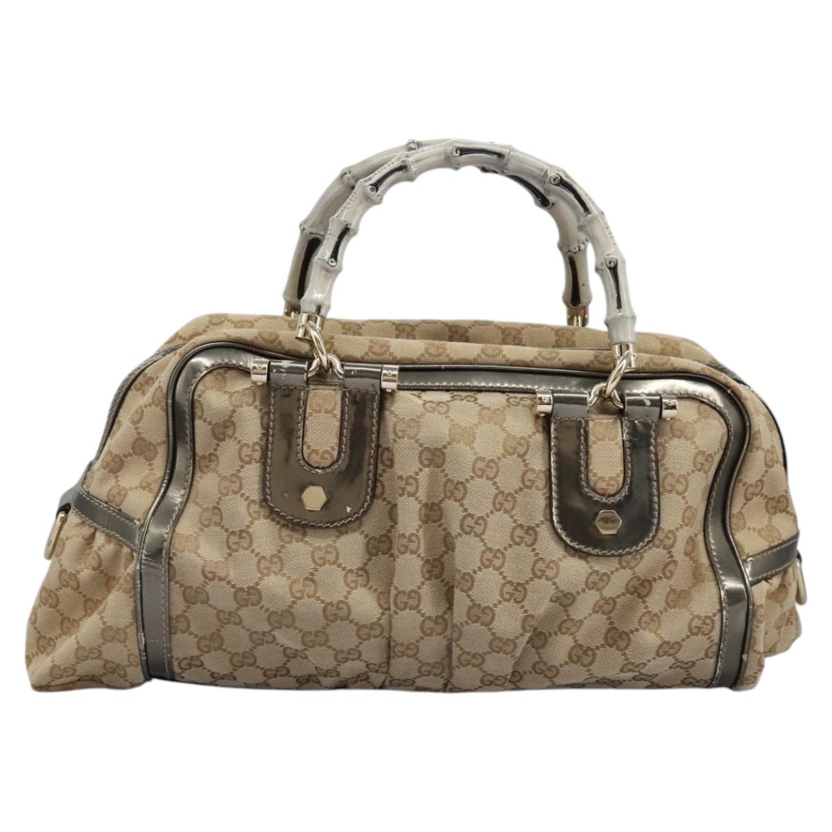 Gucci Bamboo Beige Canvas Handbag (Pre-Owned)
