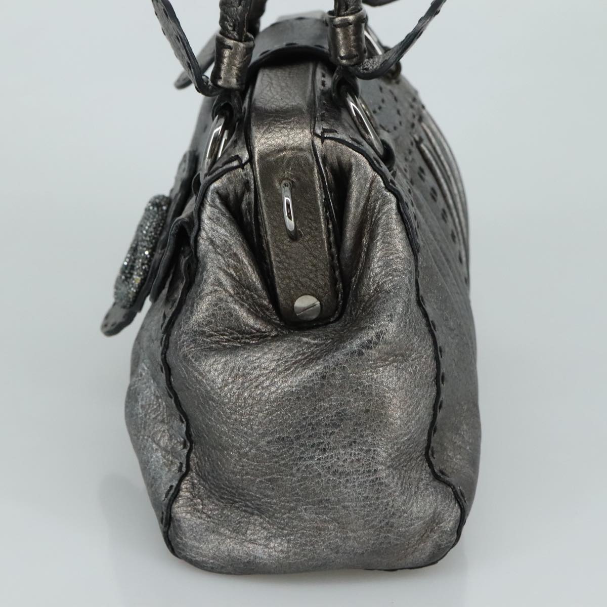 Valentino Garavani V Logo Silver Leather Handbag (Pre-Owned)