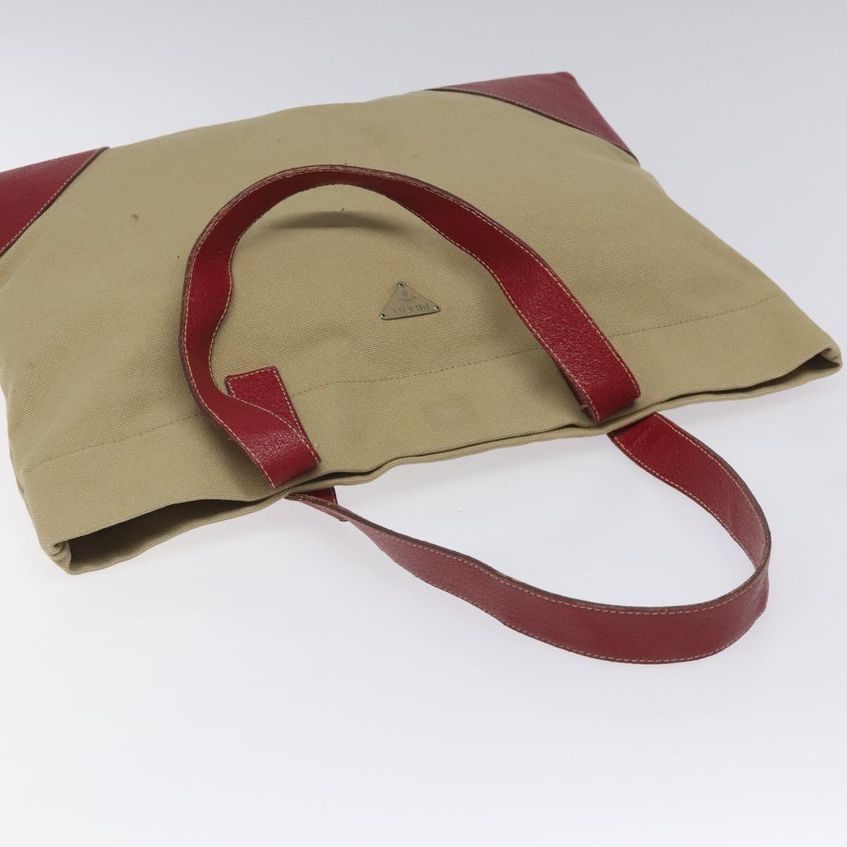 Prada Triangle Logo Beige Canvas Tote Bag (Pre-Owned)