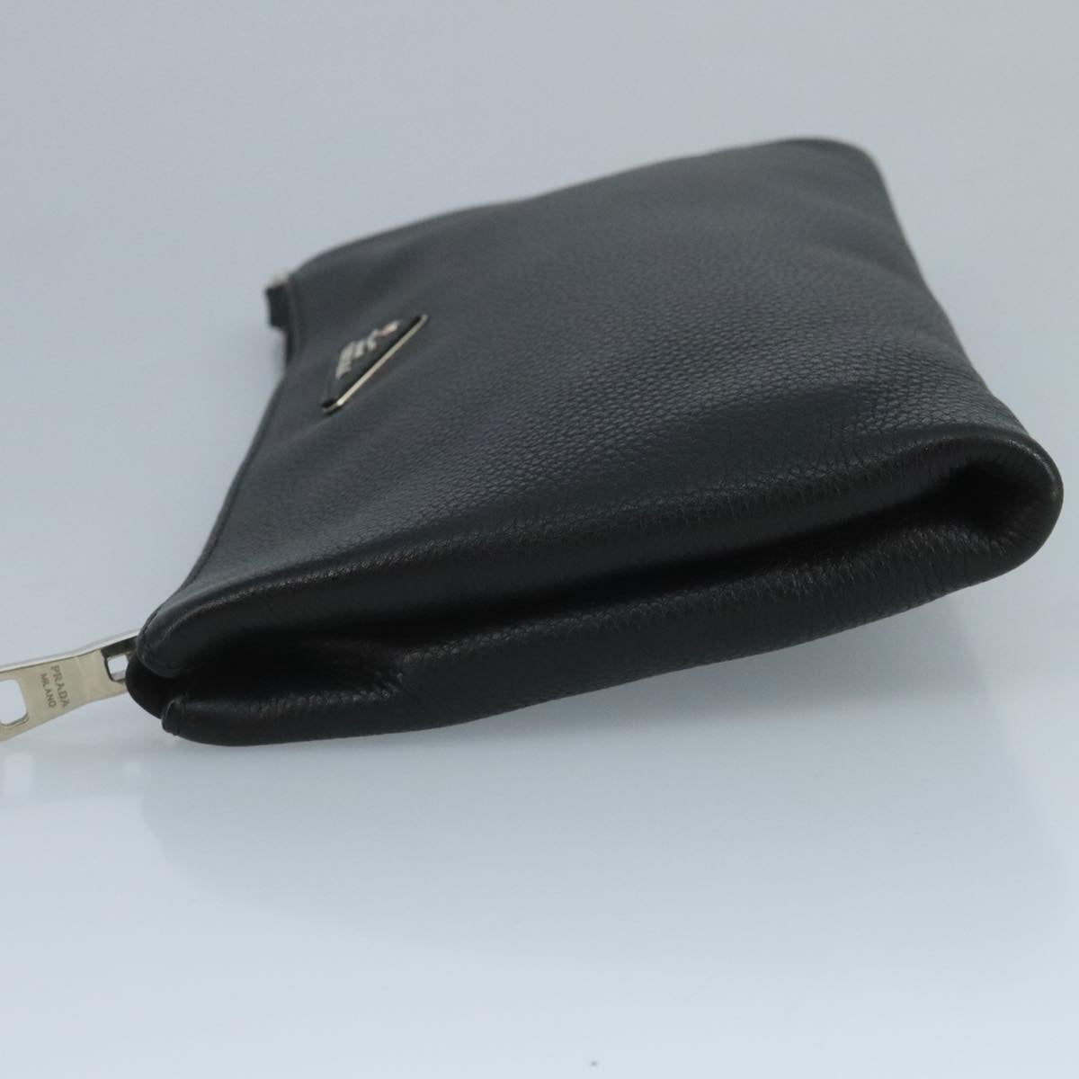 Prada Triangle Logo Black Leather Clutch Bag (Pre-Owned)