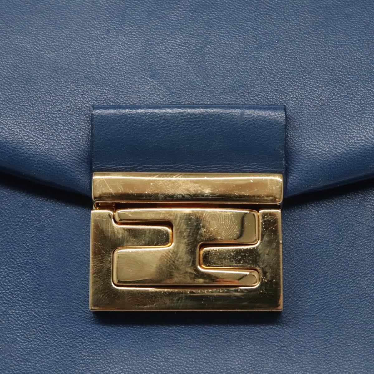 Fendi Bebaguette Blue Leather Shoulder Bag (Pre-Owned)