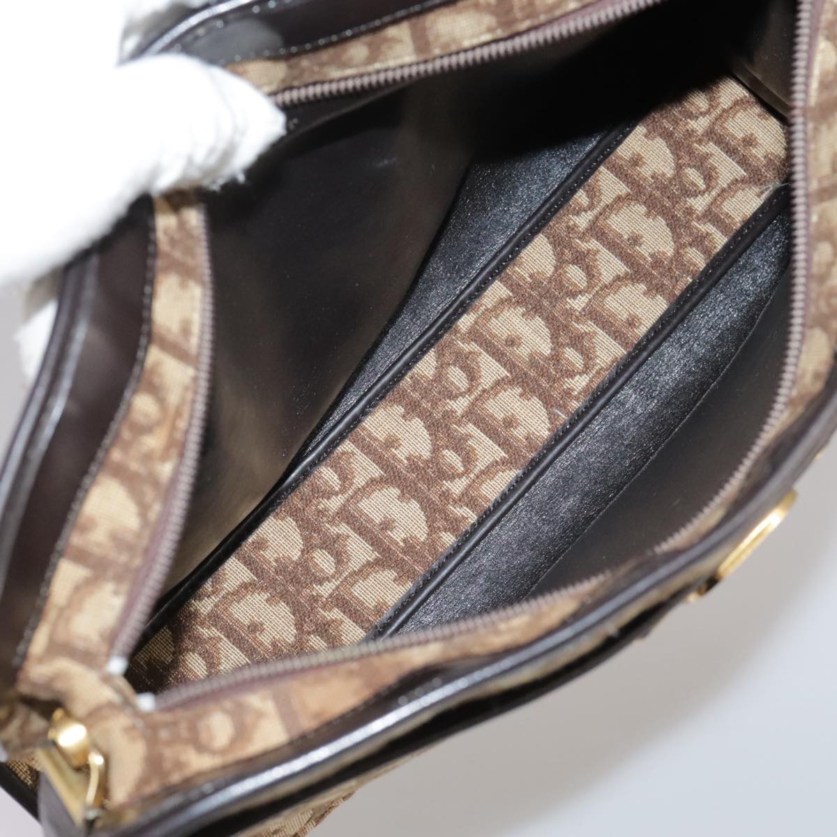 Dior Trotter Canvas Shoulder Bag Gold Canvas Shoulder Bag (Pre-Owned)