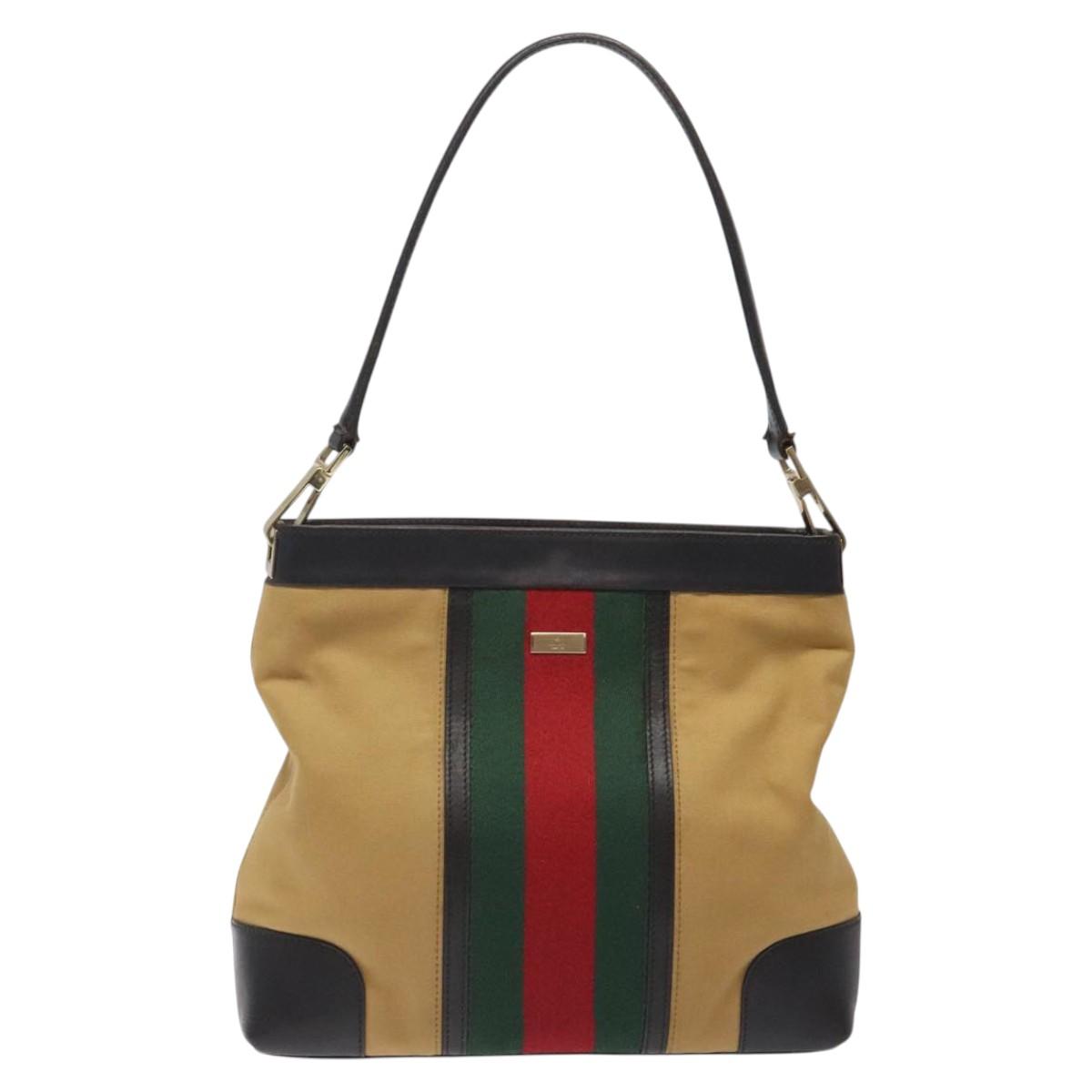 Gucci Sherry Beige Canvas Shoulder Bag (Pre-Owned)