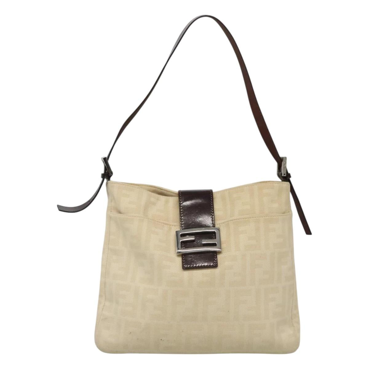 Fendi Zucca Beige Canvas Shoulder Bag (Pre-Owned)