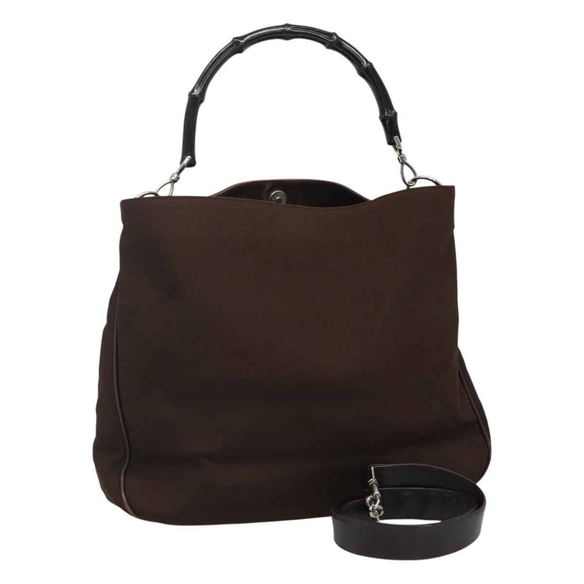 Gucci Bamboo Brown Canvas Handbag (Pre-Owned)