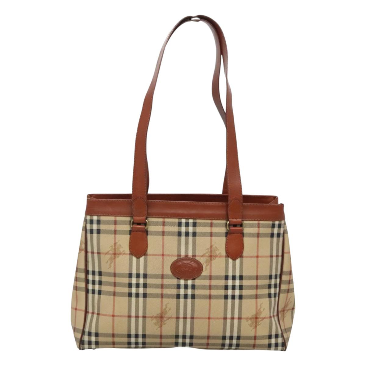 Burberry Nova Check Beige Canvas Shoulder Bag (Pre-Owned)