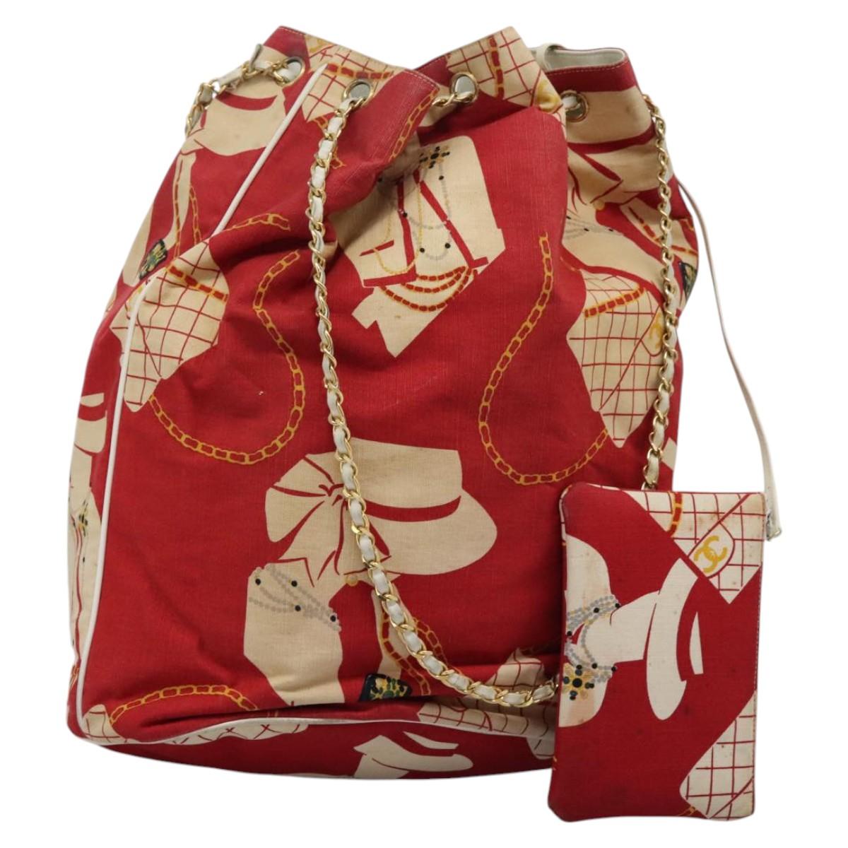 Chanel Coco Mark Red Canvas Shoulder Bag (Pre-Owned)