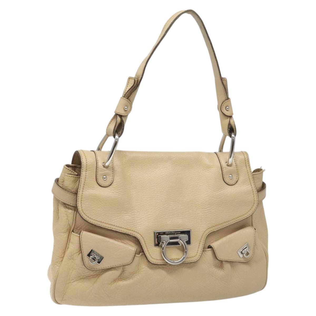 Salvatore Ferragamo Gancini Beige Leather Shoulder Bag (Pre-Owned)