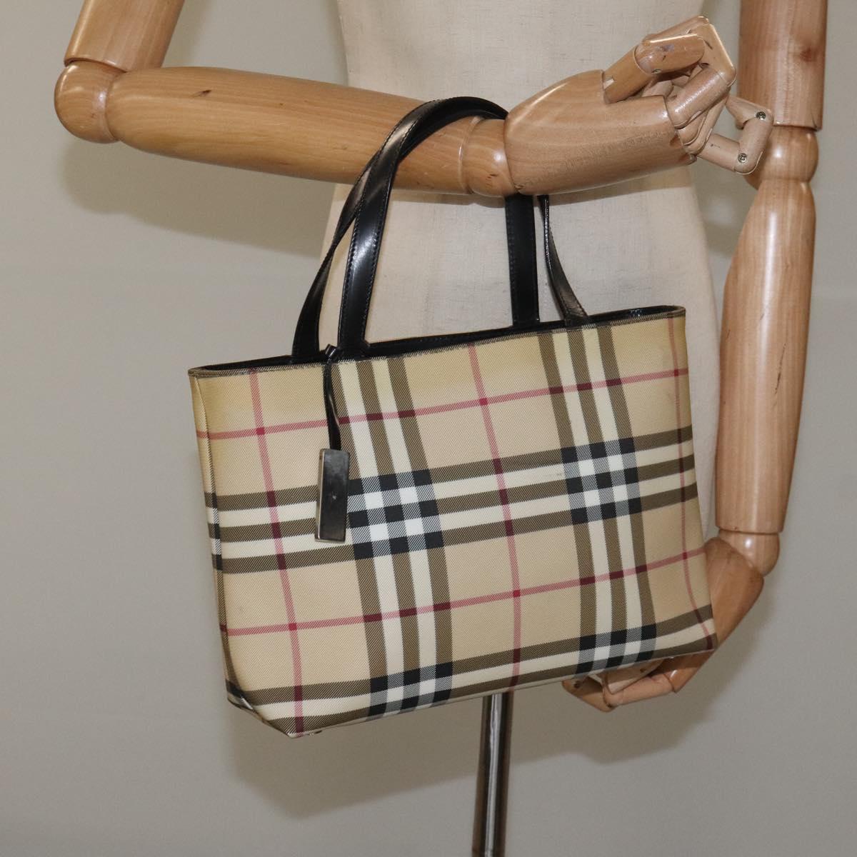Burberry Nova Check Beige Canvas Handbag (Pre-Owned)