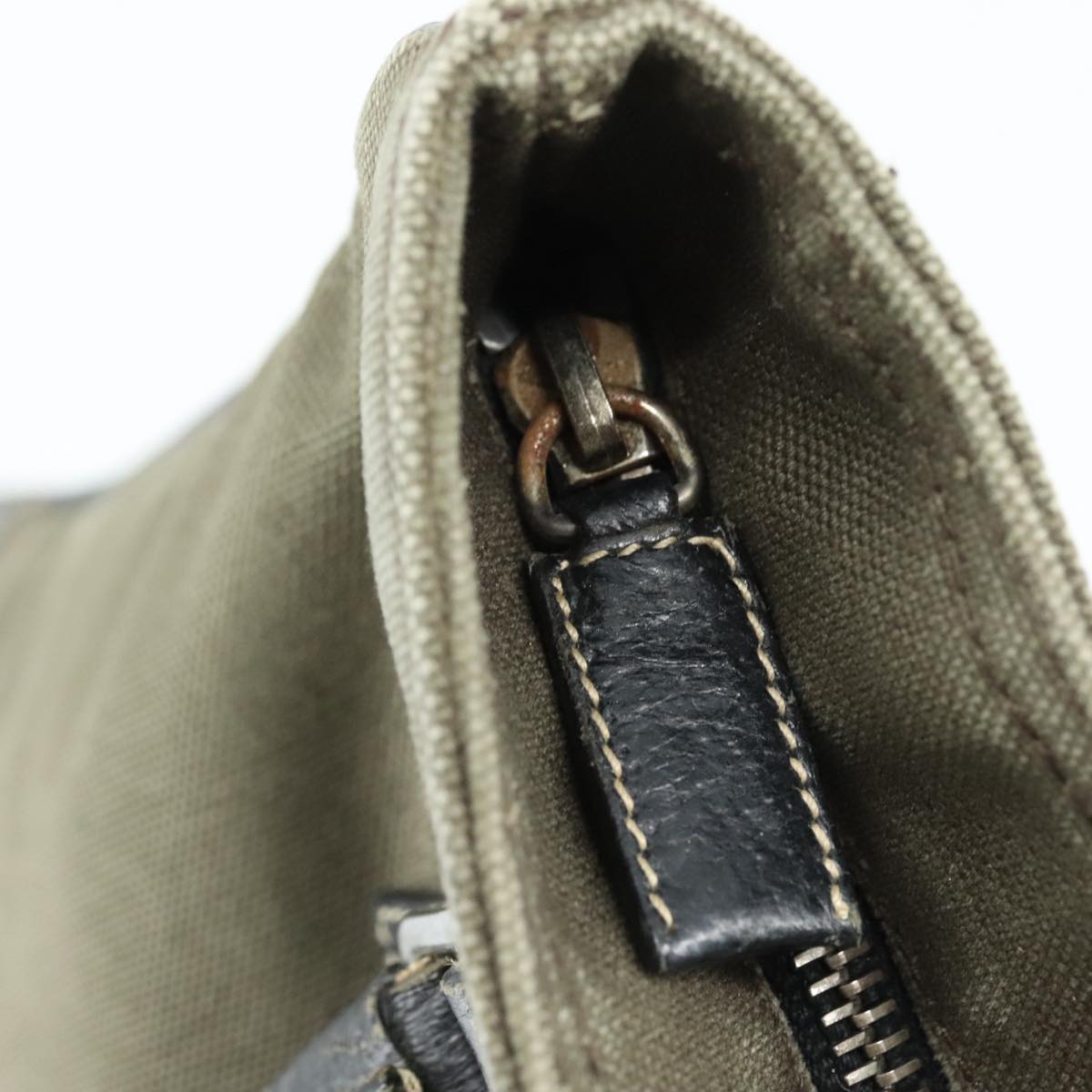 Prada Triangle Logo Khaki Canvas Handbag (Pre-Owned)