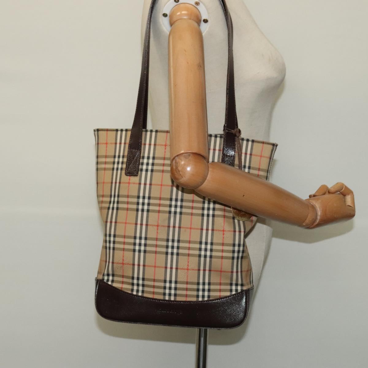 Burberry Nova Check Beige Canvas Shoulder Bag (Pre-Owned)