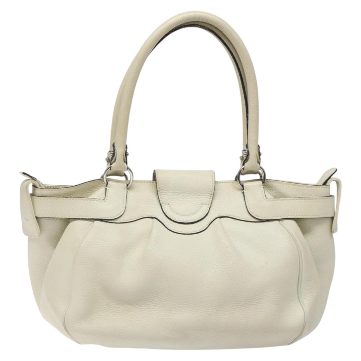 Salvatore Ferragamo Gancini White Leather Tote Bag (Pre-Owned)