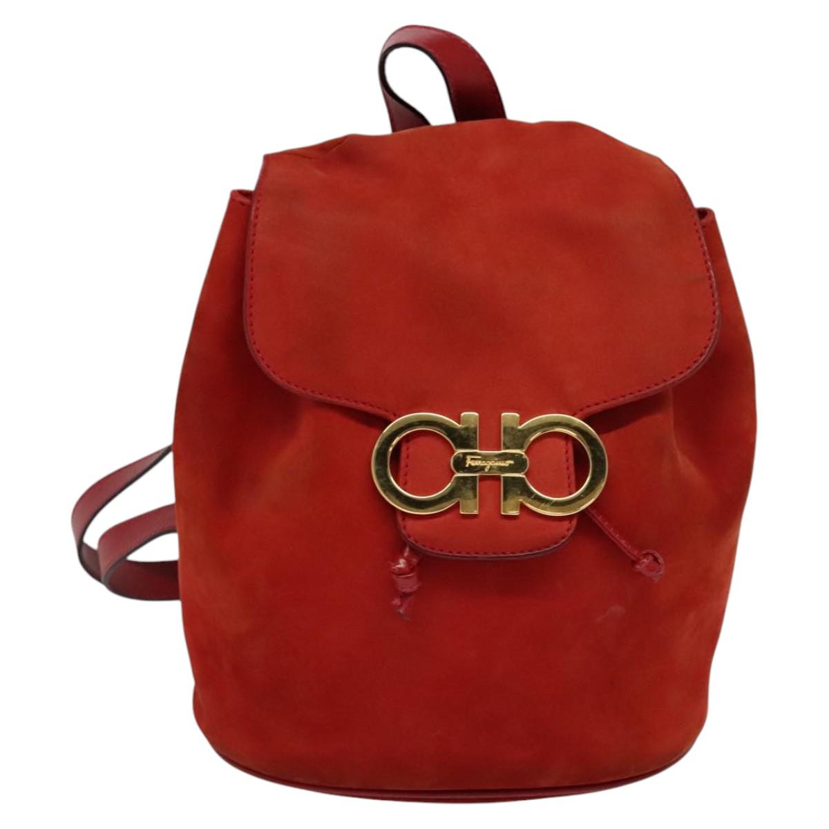 Salvatore Ferragamo Gancini Red Suede Backpack Bag (Pre-Owned)