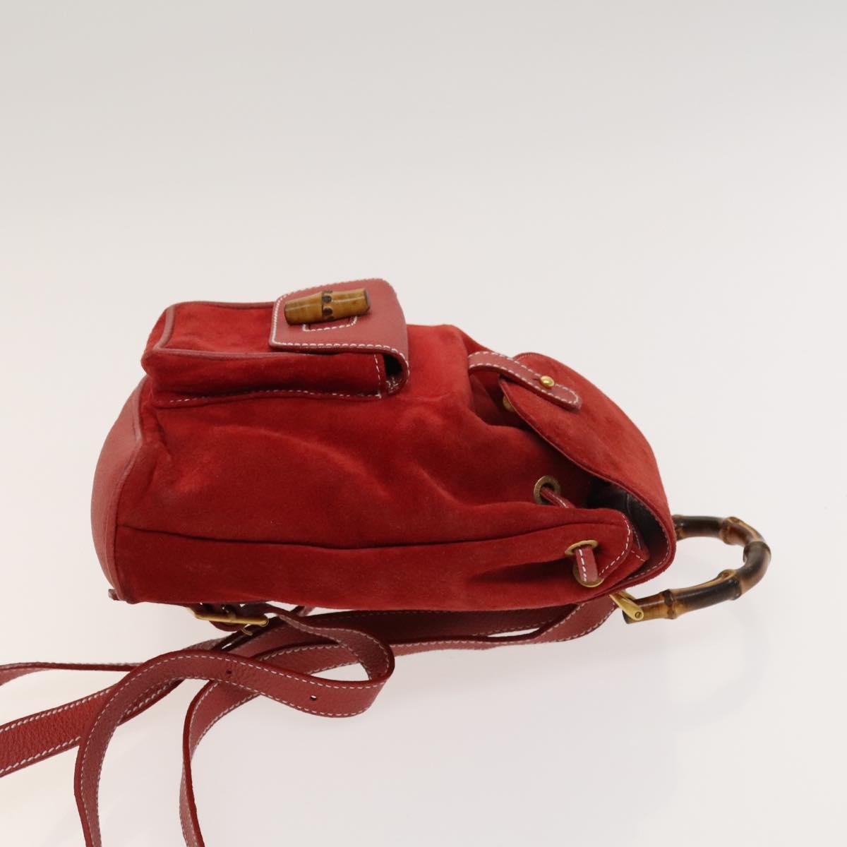 Gucci Bamboo Red Suede Backpack Bag (Pre-Owned)