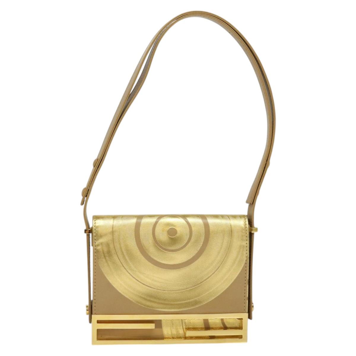 Fendi Gold Leather Shoulder Bag (Pre-Owned)