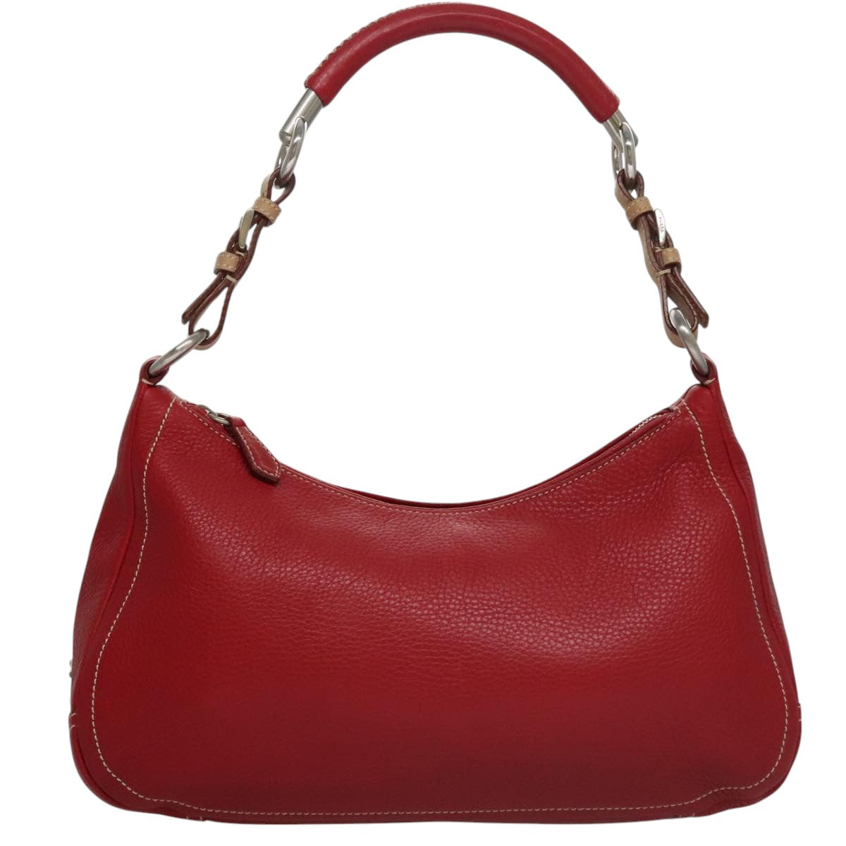 Prada Triangle Logo Red Leather Shoulder Bag (Pre-Owned)
