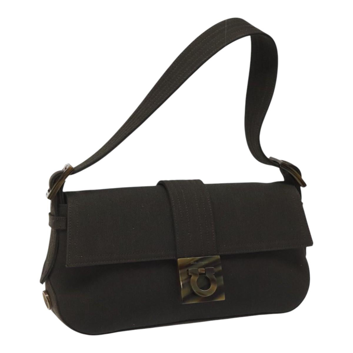Salvatore Ferragamo Gancini Black Canvas Shoulder Bag (Pre-Owned)