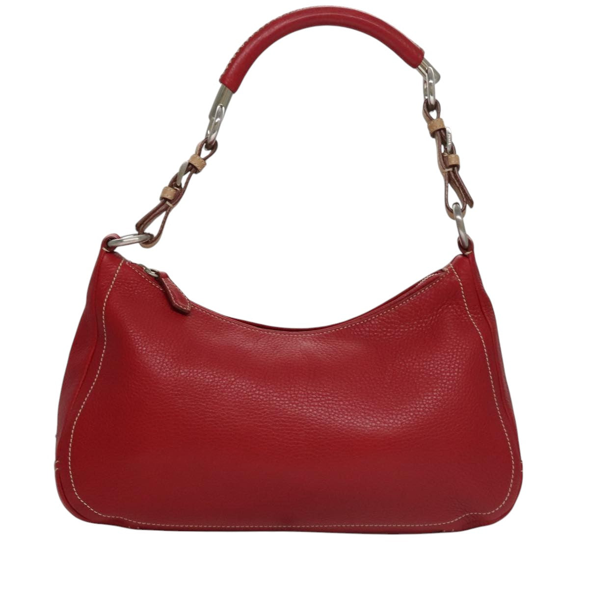 Prada Triangle Logo Red Leather Shoulder Bag (Pre-Owned)