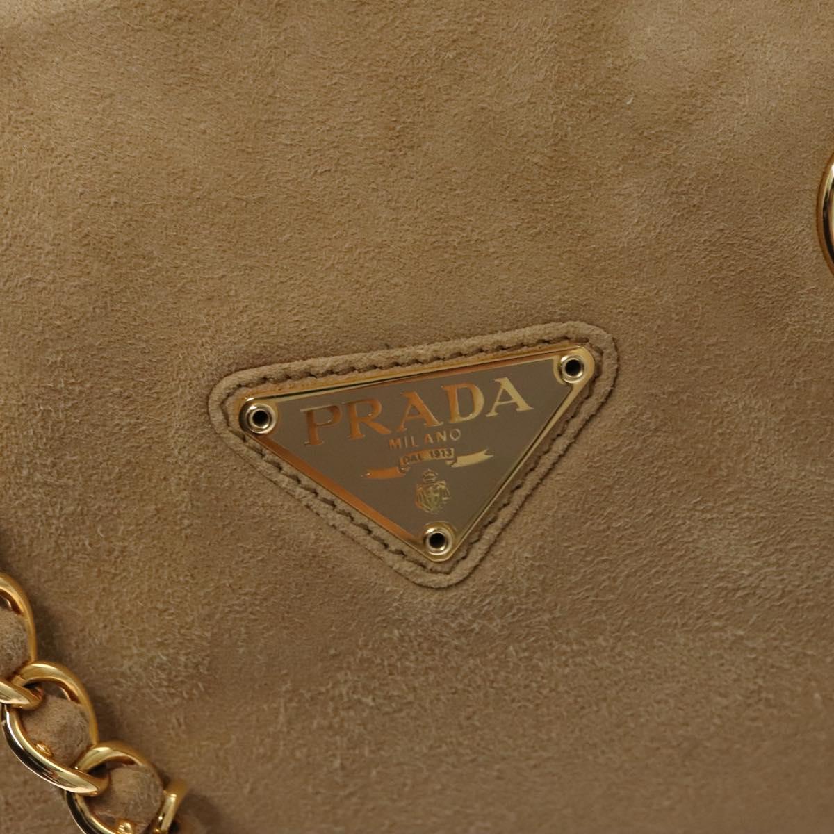 Prada Triangle Logo Beige Suede Handbag (Pre-Owned)