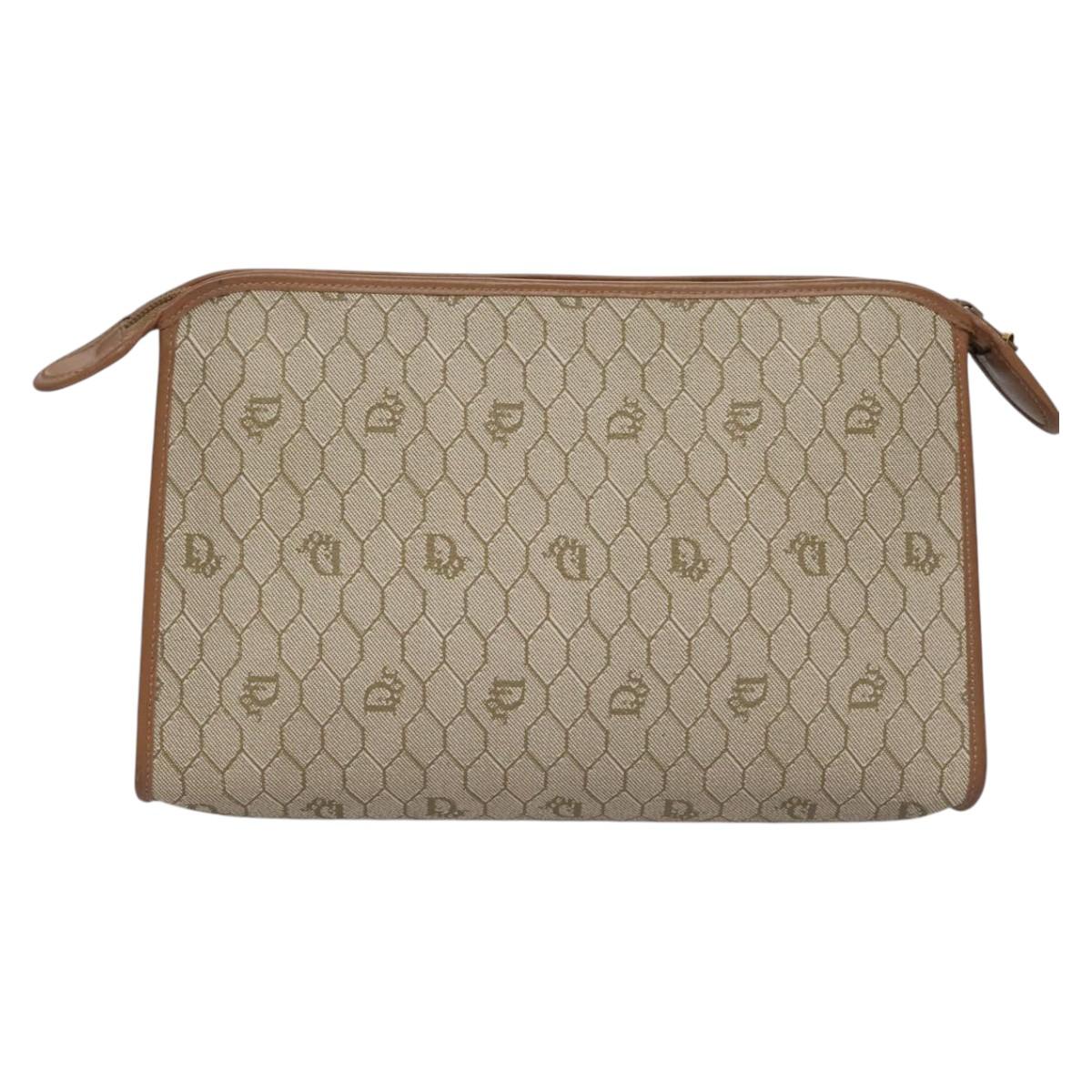 Dior Honeycomb Beige Canvas Clutch Bag (Pre-Owned)