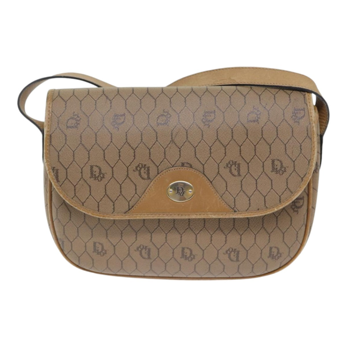 Dior Honeycomb Brown Canvas Shoulder Bag (Pre-Owned)