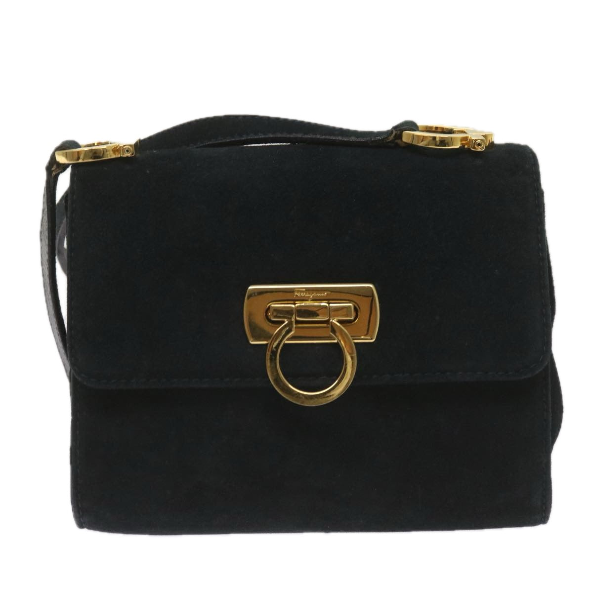 Salvatore Ferragamo Gancini Black Suede Shoulder Bag (Pre-Owned)