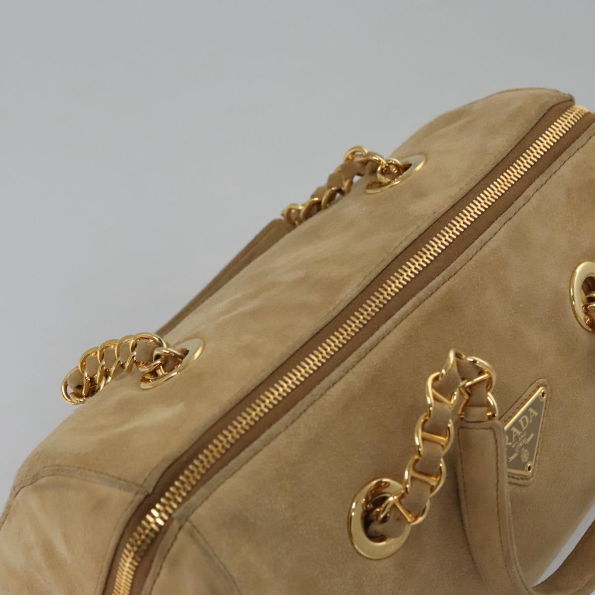 Prada Triangle Logo Beige Suede Handbag (Pre-Owned)