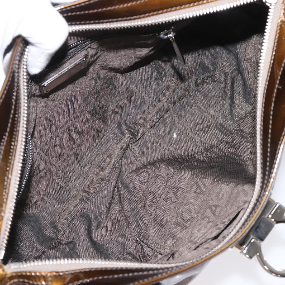 Salvatore Ferragamo Marisa Brown Patent Leather Shoulder Bag (Pre-Owned)