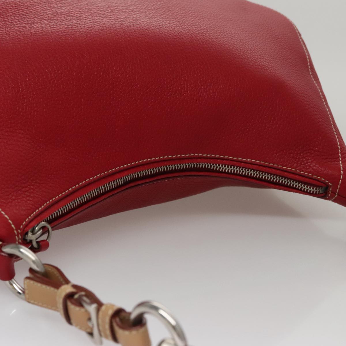 Prada Triangle Logo Red Leather Shoulder Bag (Pre-Owned)