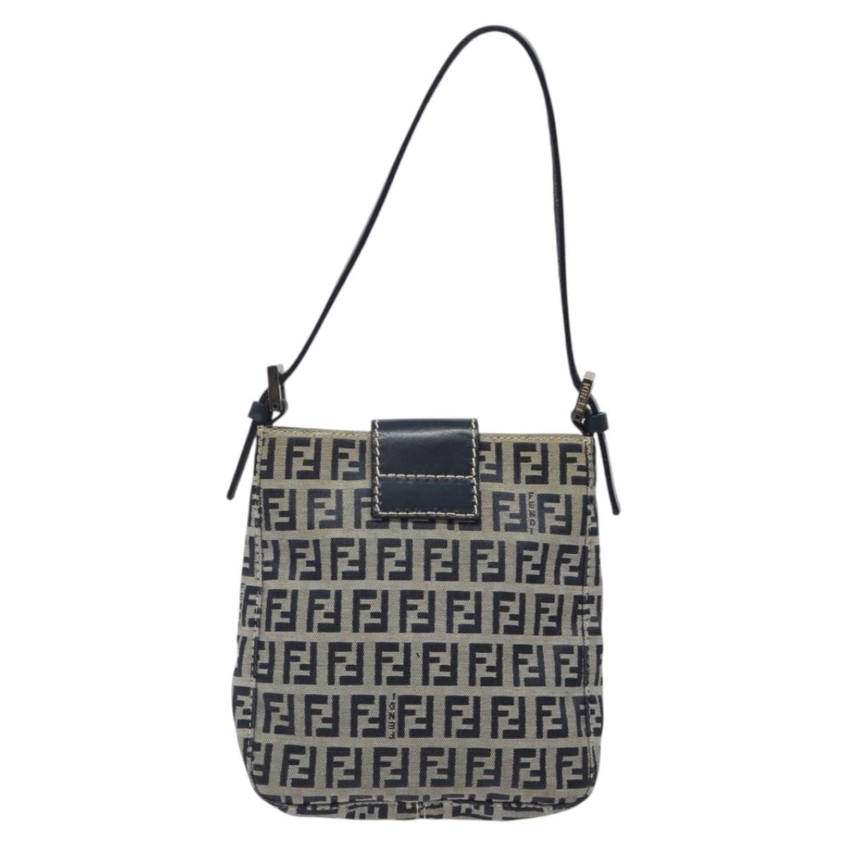 Fendi Zucchino Navy Canvas Shoulder Bag (Pre-Owned)