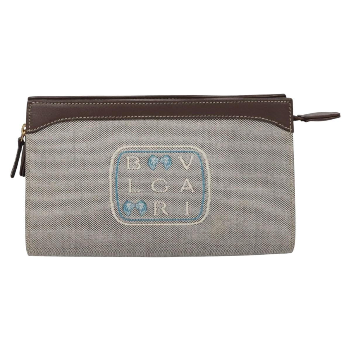 Bulgari Logo Grey Canvas Clutch Bag (Pre-Owned)