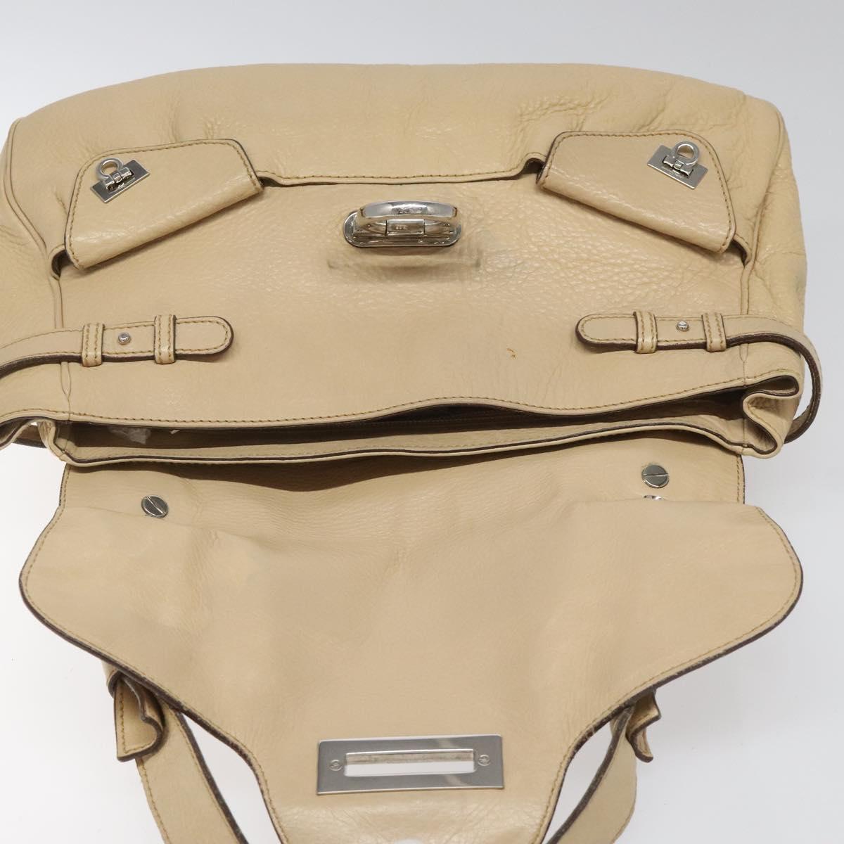Salvatore Ferragamo Gancini Beige Leather Shoulder Bag (Pre-Owned)