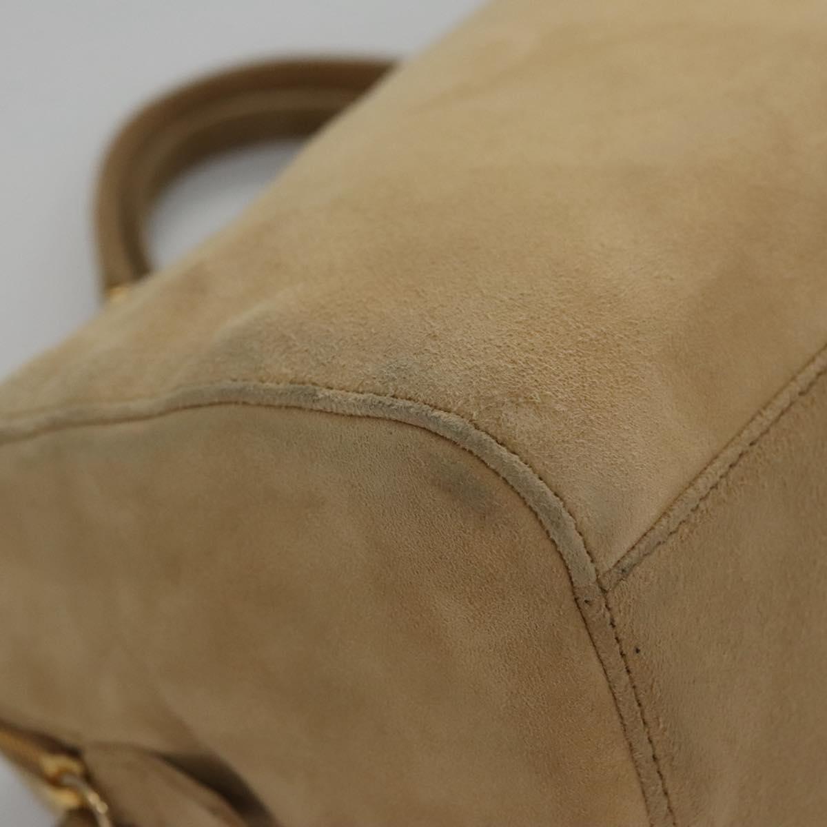 Prada Triangle Logo Beige Suede Handbag (Pre-Owned)