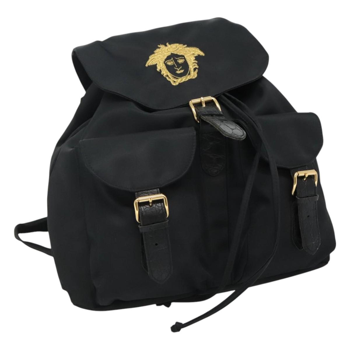 Versace Gianni Black Synthetic Backpack Bag (Pre-Owned)