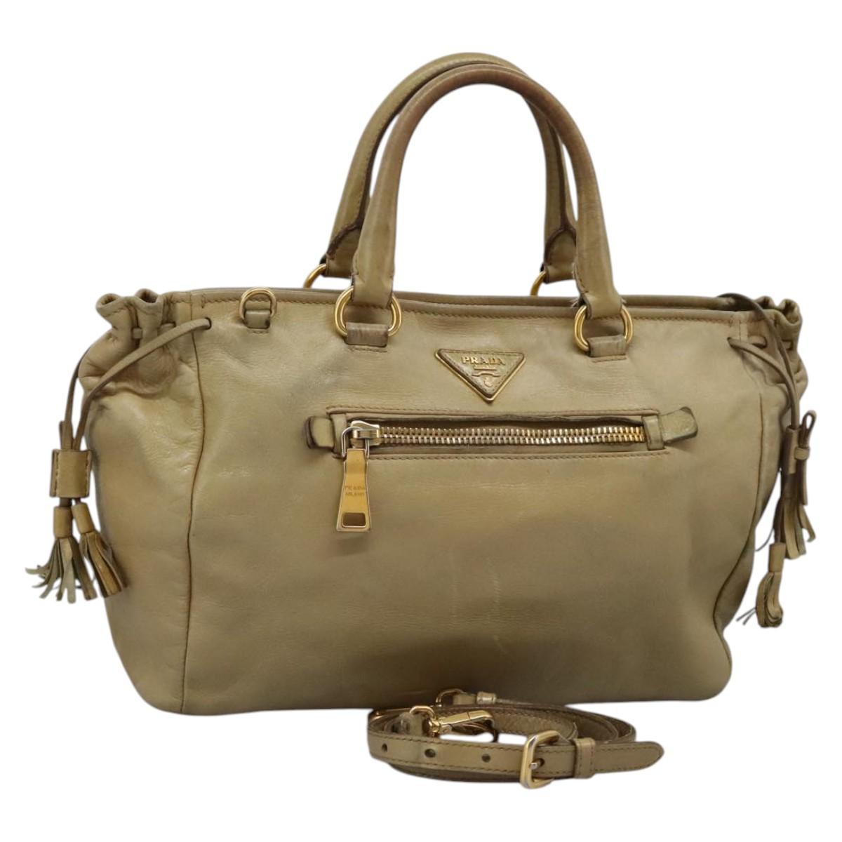Prada Vitello Beige Leather Handbag (Pre-Owned)